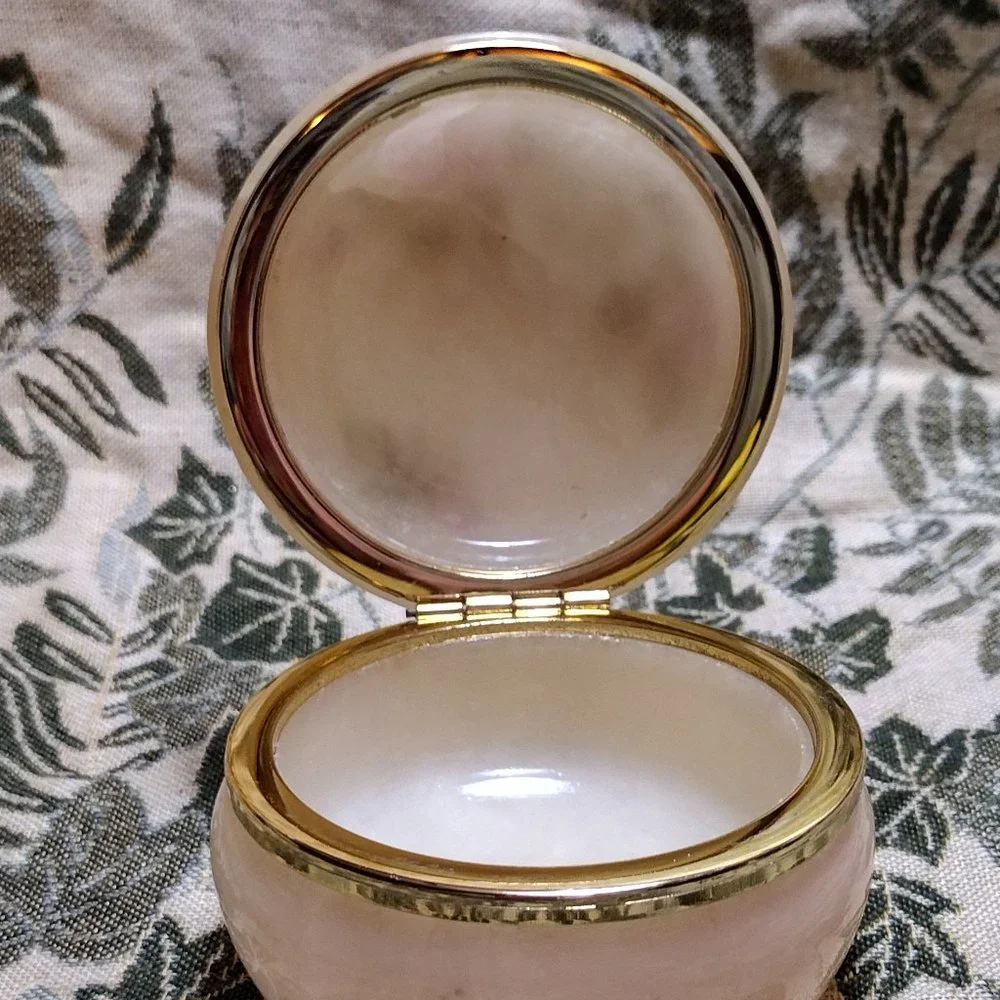 🎬Vintage🎬 Genuine Alabaster Rose Trinket Jar